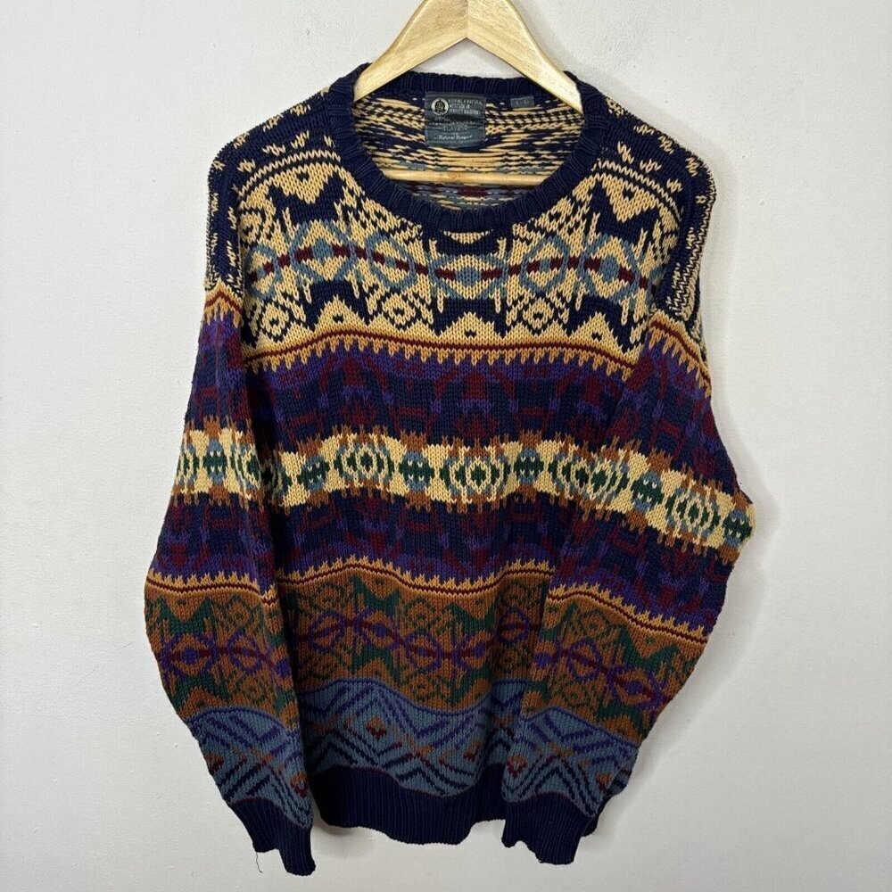 Vintage Muskoka Lakes‎ Men L 90s Colorful Grandpa Dad Sweater Knit